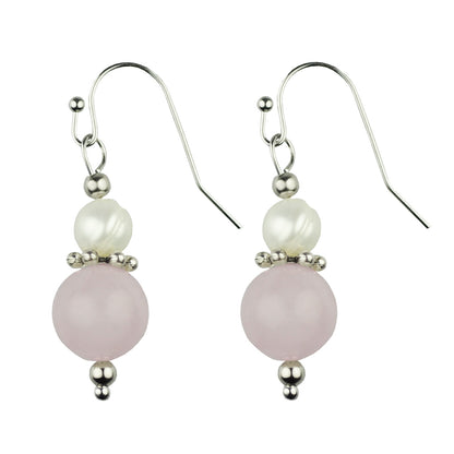 Zoetwater parel oorbellen met edelstenen Amilia Rose Quartz