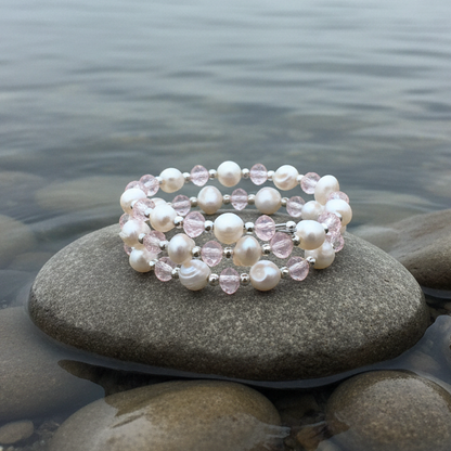Wrap Pearl Pink Crystal armband - variatie