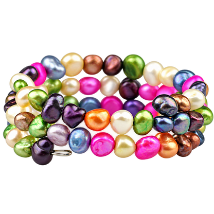 Bont gekleurde zoetwaterparel wikkelarmband zijaanzicht | Zen Colorful