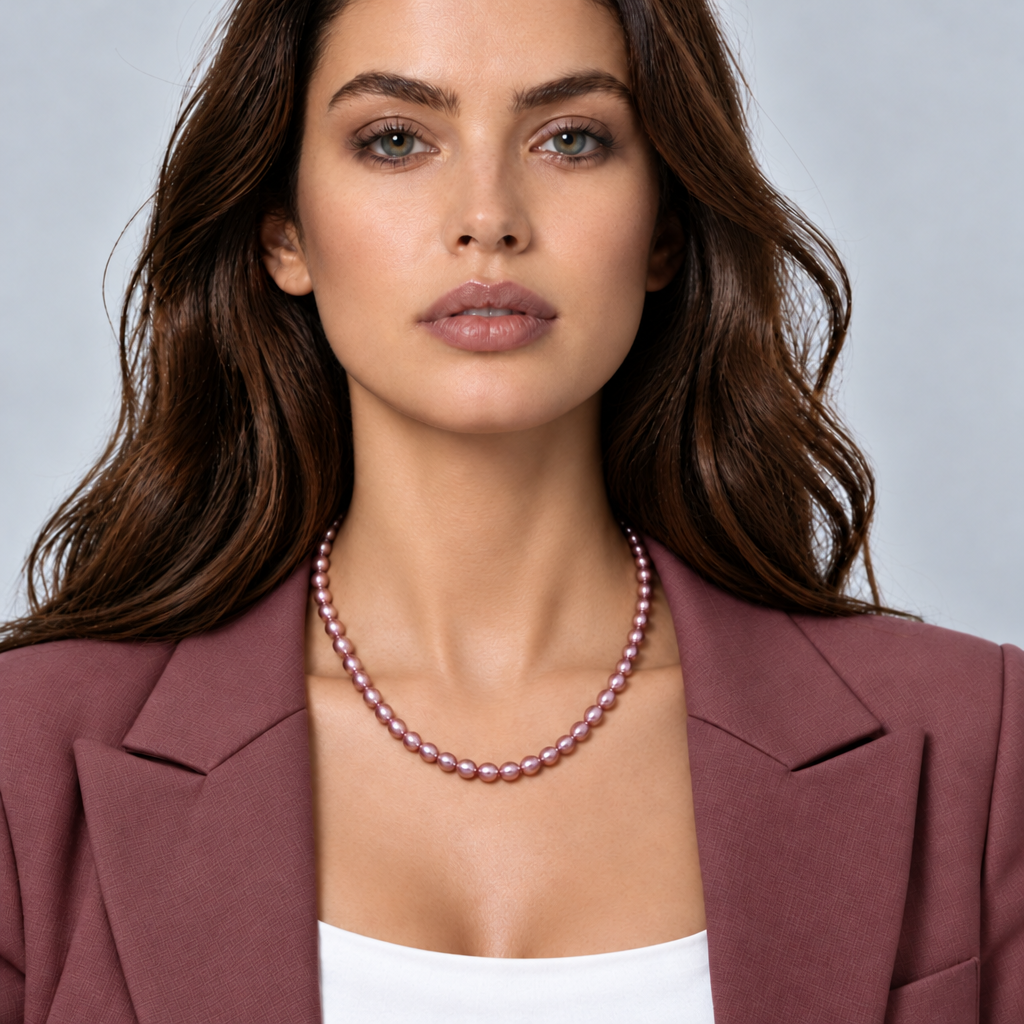 Bruine minimalistische zoetwater parelketting met sterling zilver (925) met verlengketting op model | Bini 
