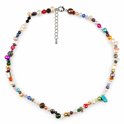 Zoetwater parelketting met bont gekleurde parels en sterling zilver (925) met verlengketting | Marvey Two