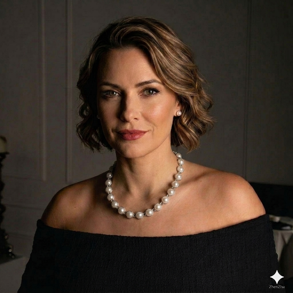 Zoetwater parelketting met witte parels en magneetslotje op model | Pearl O