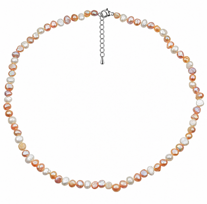 Handgeknoopte zoetwater parelketting met witte, zalm en roze parels en sterling zilver (925) met verlengketting | Pearl Soft Colors Small