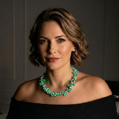 Zoetwater parelketting met witte en groen parels , sterling zilveren slotje op model | Turtle Green