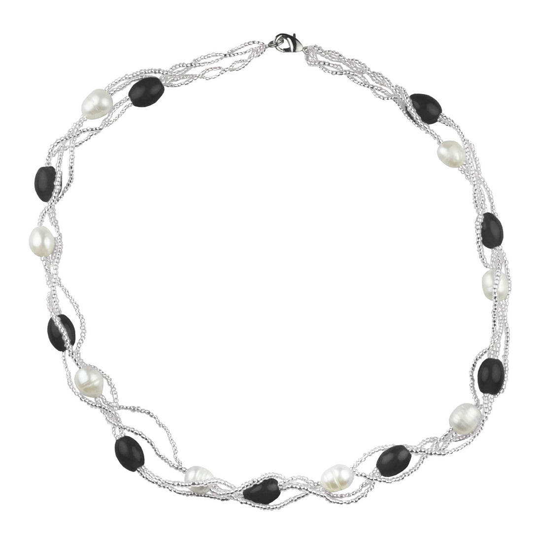 Zoetwater parelketting met witte parels en zwarte glaskralen | Twine Pearl Black Glass
