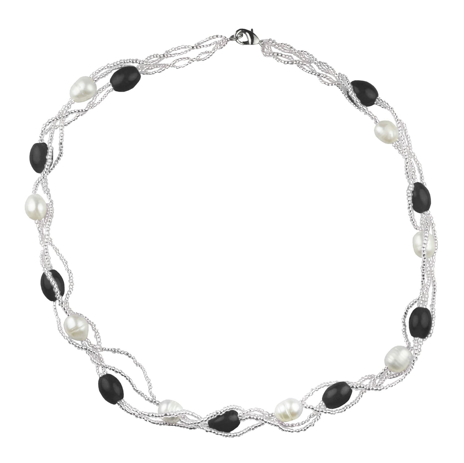 Zoetwater parelketting met witte parels en zwarte glaskralen | Twine Pearl Black Glass