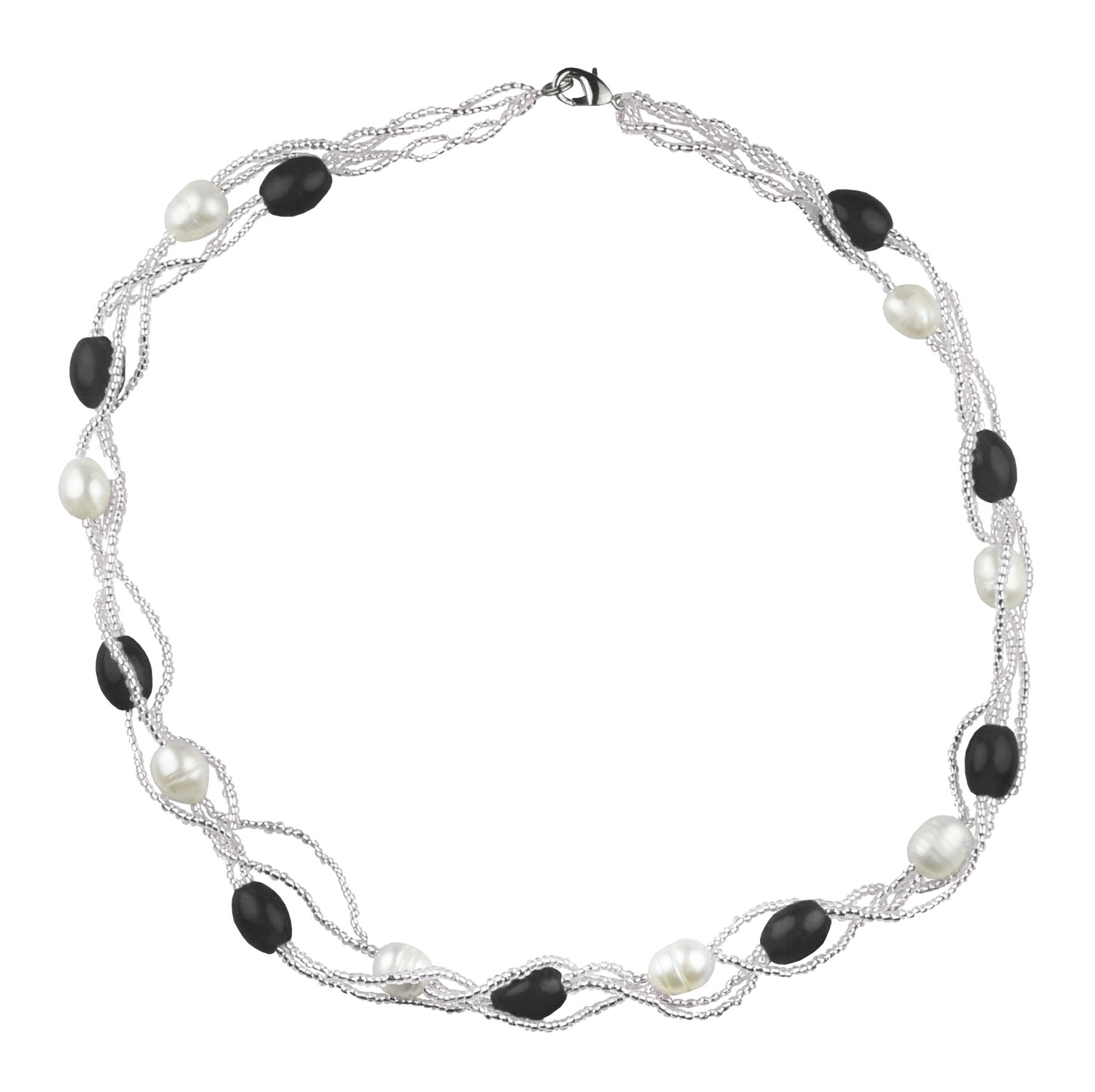 Zoetwater parelketting met witte parels en zwarte glaskralen | Twine Pearl Black Glass