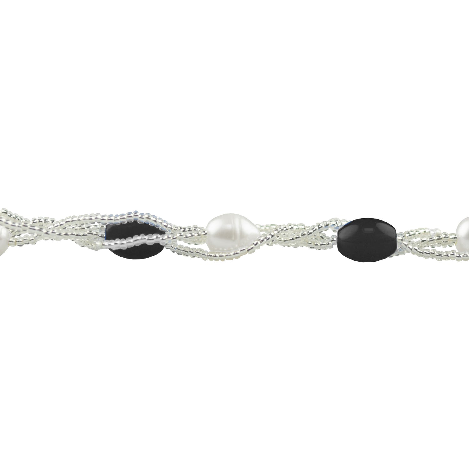 Zoetwater parelketting met witte parels en zwarte glaskralen, detail | Twine Pearl Black Glass