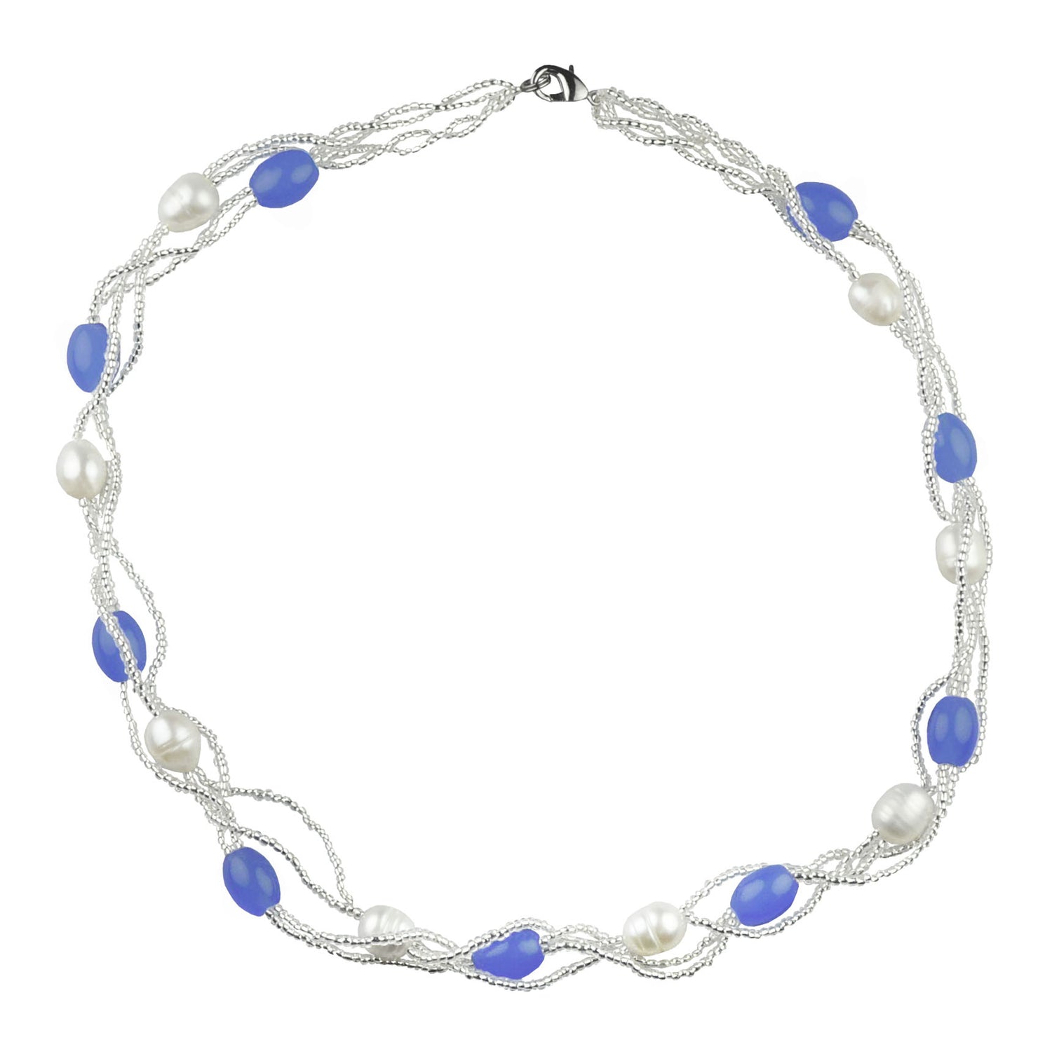 Witte zoetwater parelketting met licht blauwe glaskralen | Twine Pearl Heaven Blue