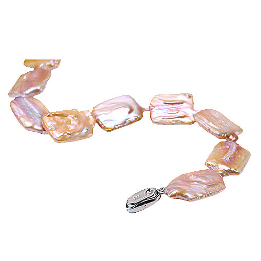 Sterling zilveren slotje van zalm kleurige zoetwater parelketting met vierkante parels | Zena