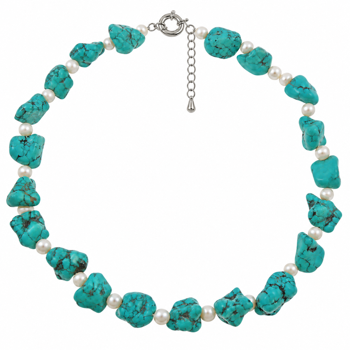 Zoetwater parelketting met witte parels en blauwe edelsteen turkoois met verlengketting | Dominique
