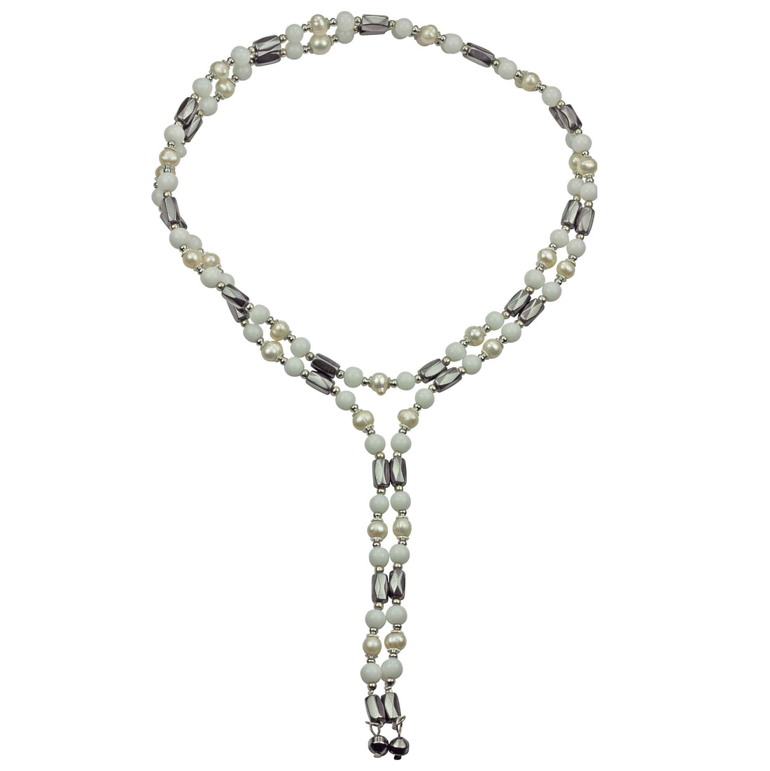Zoetwater parelketting met witte parels en zwarte edelsteen magnetiet | Pearl Magnetite Wrap