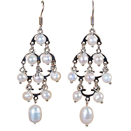 Lange witte zoetwater parel oorbellen met sterling zilver (925) | Gipsy