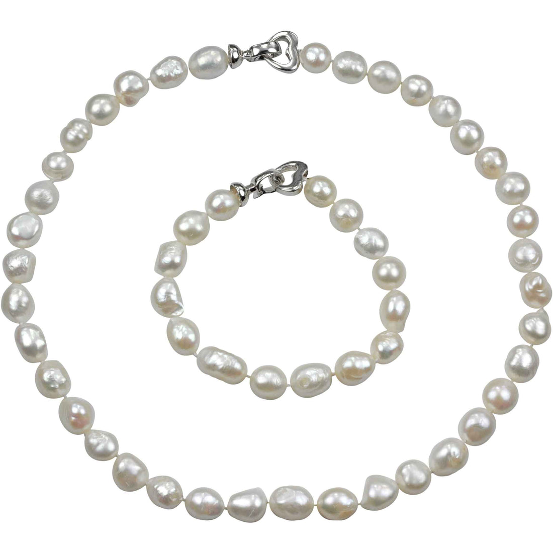 Handgeknoopt parel set bestaande uit een parelketting en parel armband met witte parels | set Big Round pearl