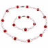 Zoetwater parel set bestaat uit een parelketting en een parel armband met witte parels, rode en roze glaskralen en magneetslotje | set Recio