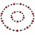 Zoetwaterparel set met parelketting en parel armband met magneetslot, witte parels en rode en zwarte kralen | Santa