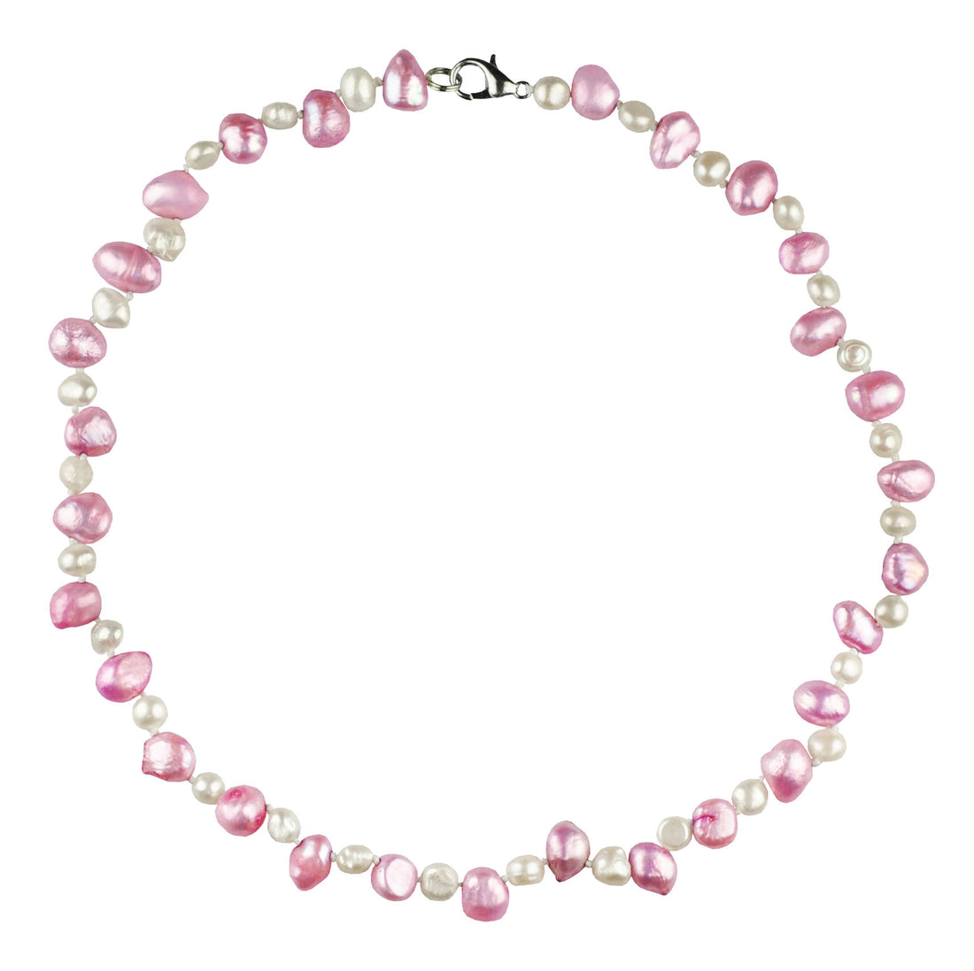 Handgeknoopte zoetwater parelketting met witte en roze parels en sterling zilver (925) | Philou