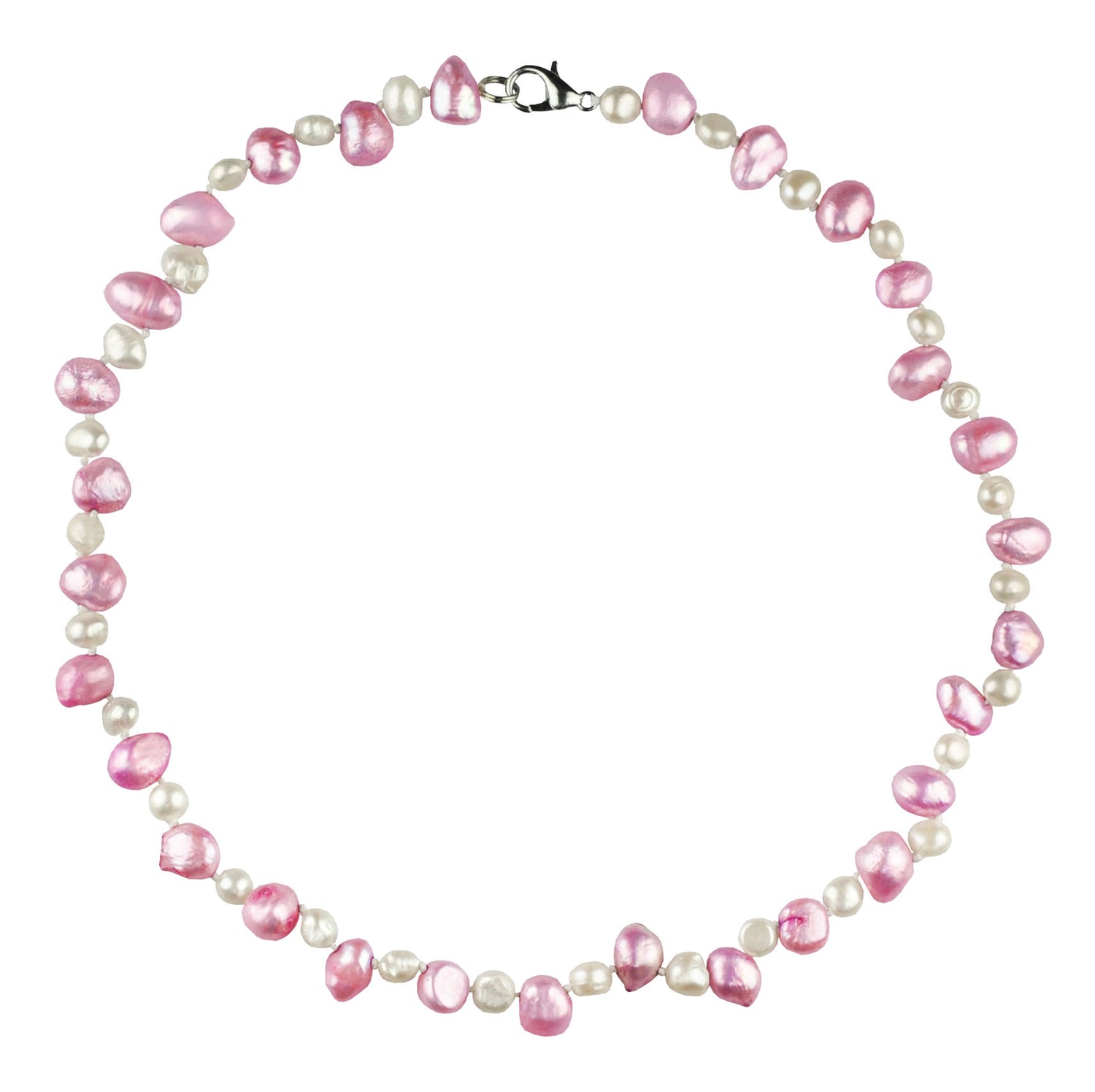 Handgeknoopte zoetwater parelketting met witte en roze parels en sterling zilver (925) | Philou