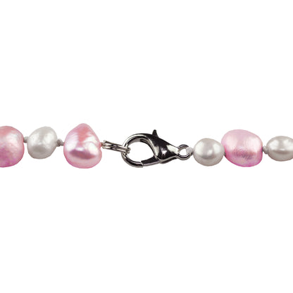 Slotje van handgeknoopte zoetwater parelketting met witte en roze parels en sterling zilver (925) | Philou