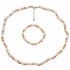 Handgeknoopte zoetwater parel set bestaande uit parelketting en parel armband met witte, zalm en roze parels en sterling zilver (925) met verlengketting | set Pearl Colors Small