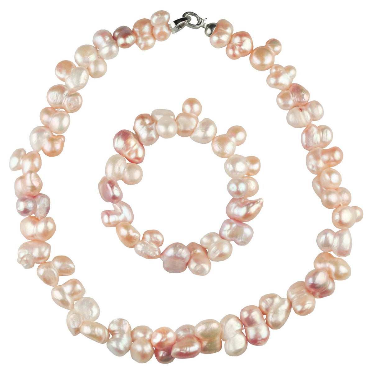 Zoetwaterparel set met parelketting en parel armband in pastel kleuren, wit, licht roze en zalm | Pomona
