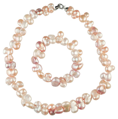 Zoetwaterparel set met parelketting en parel armband in pastel kleuren, wit, licht roze en zalm | Pomona