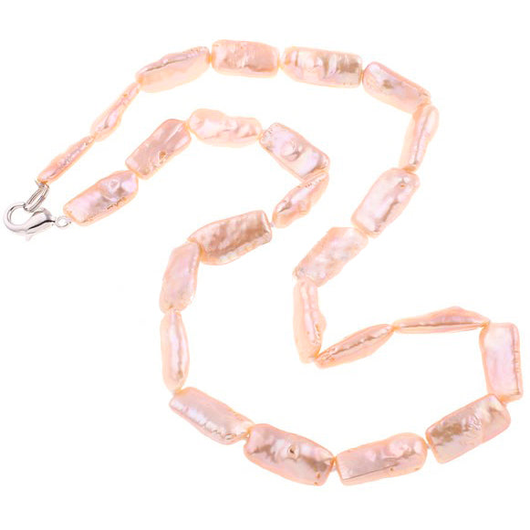 Zoetwater parelketting met zalm kleurige rechthoekige parels en sterling zilver | Pearl Rectangle Peach