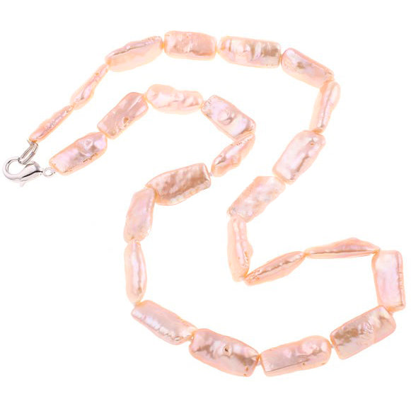 Zoetwater parelketting met zalm kleurige parels en sterling zilver | Pearl Rectangle Peach