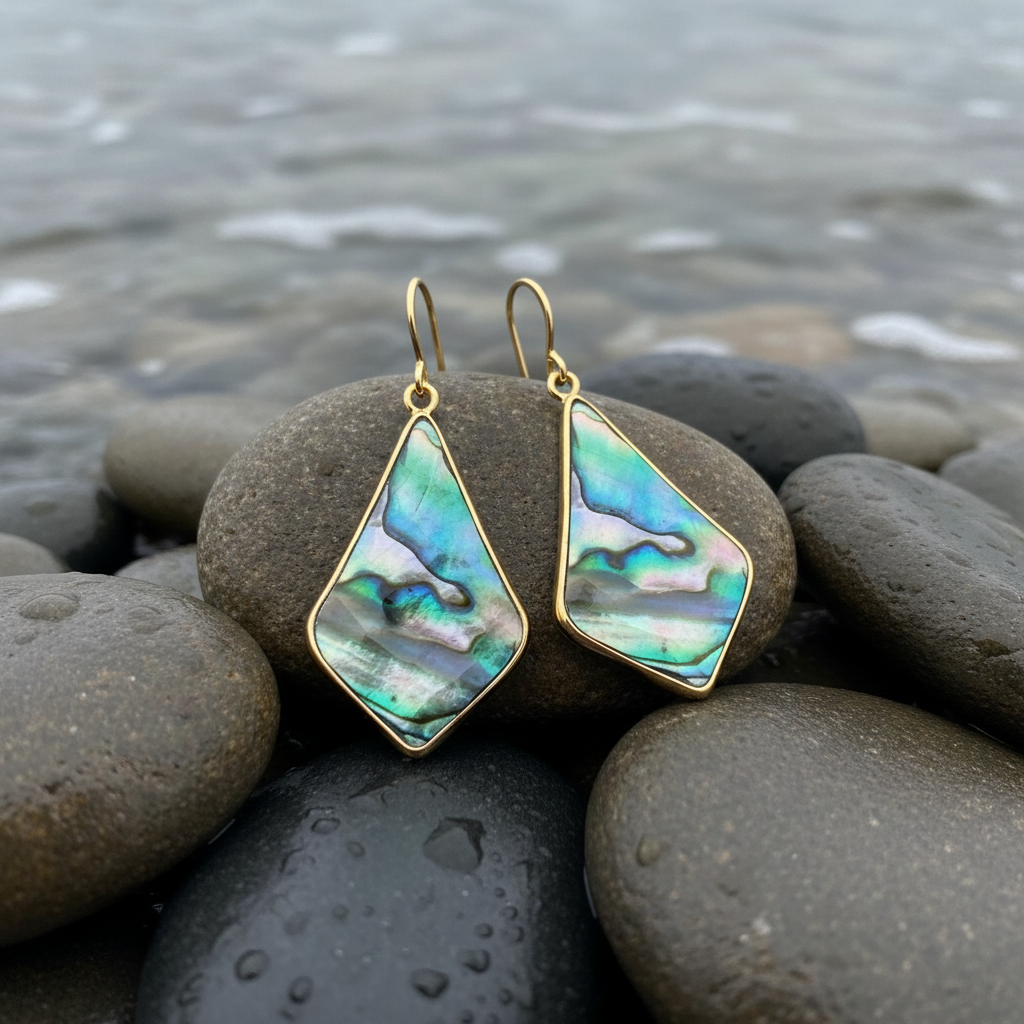 Abalone Gold Flyer oorbellen close-up