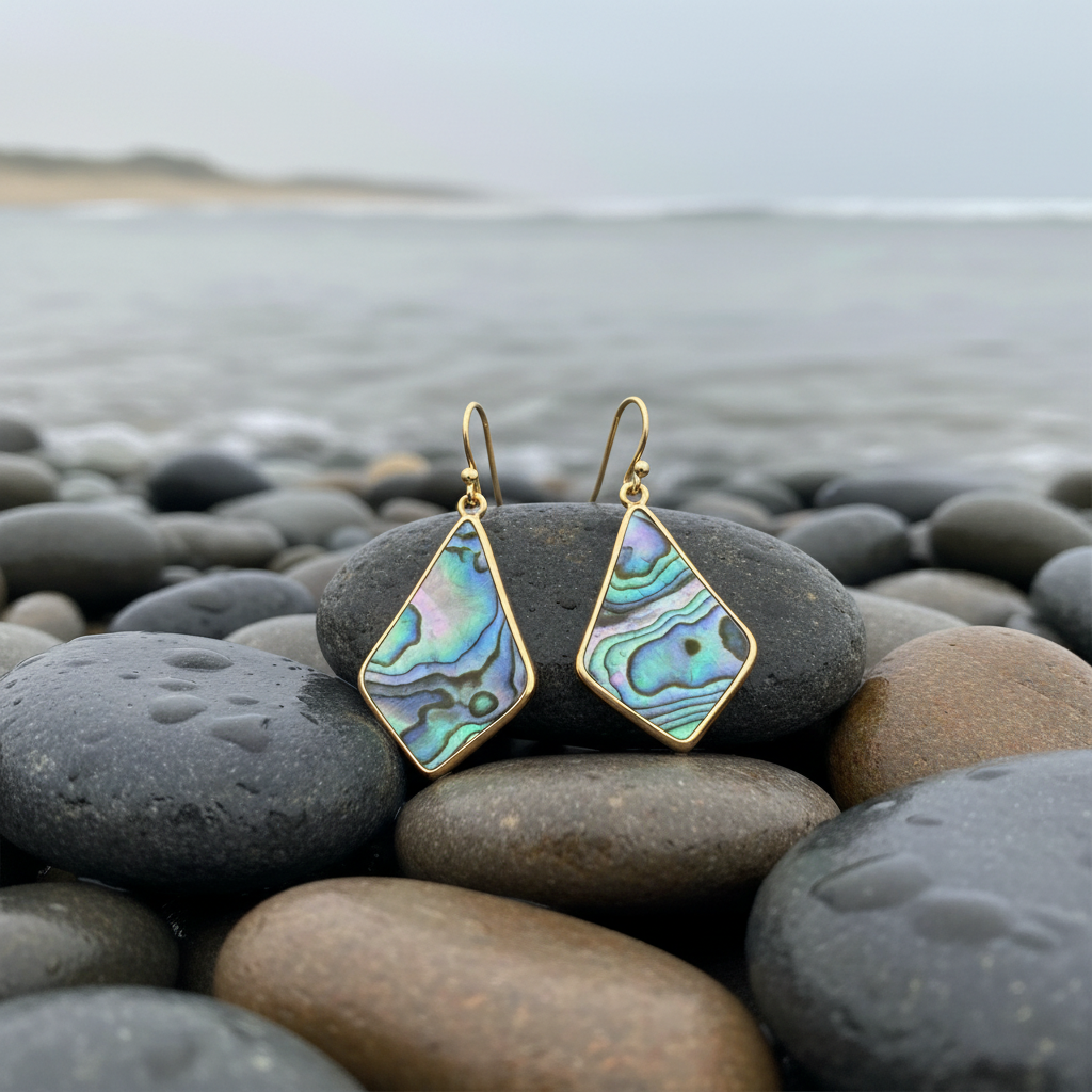 Abalone Gold Flyer oorbellen op steen