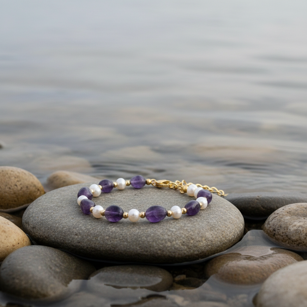 Amethyst Pearl Gold armband - variatie