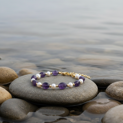 Amethyst Pearl Gold armband - variatie