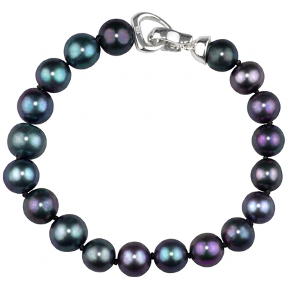 Handgeknoopt zoetwater parel armband met peutroleum kleurige parels | Big Bold Dark Colors