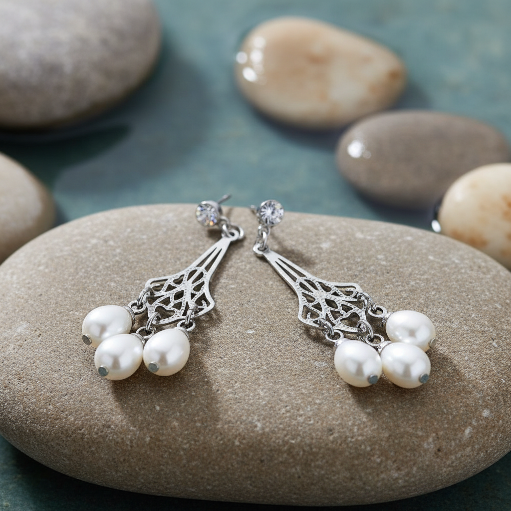 Bling Pearl Jugendstil met zilver metaal