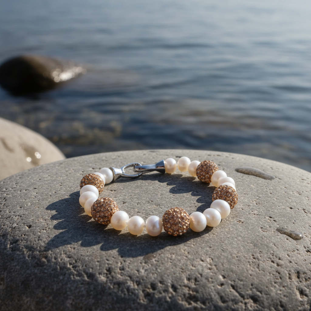 Bling Rose Golden Pearl armband sfeerbeeld