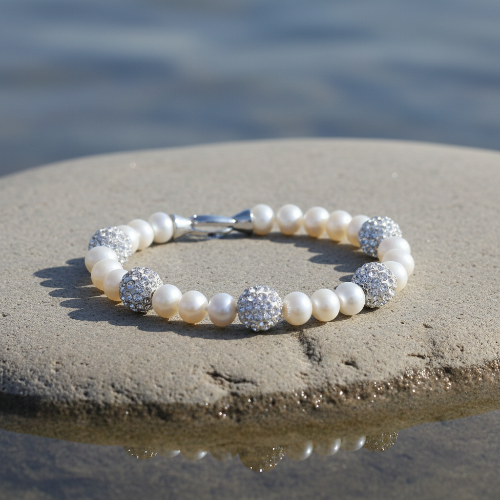 Bling Silver Pearl armband sfeerbeeld - close-up
