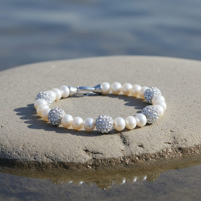 Bling Silver Pearl armband sfeerbeeld - close-up