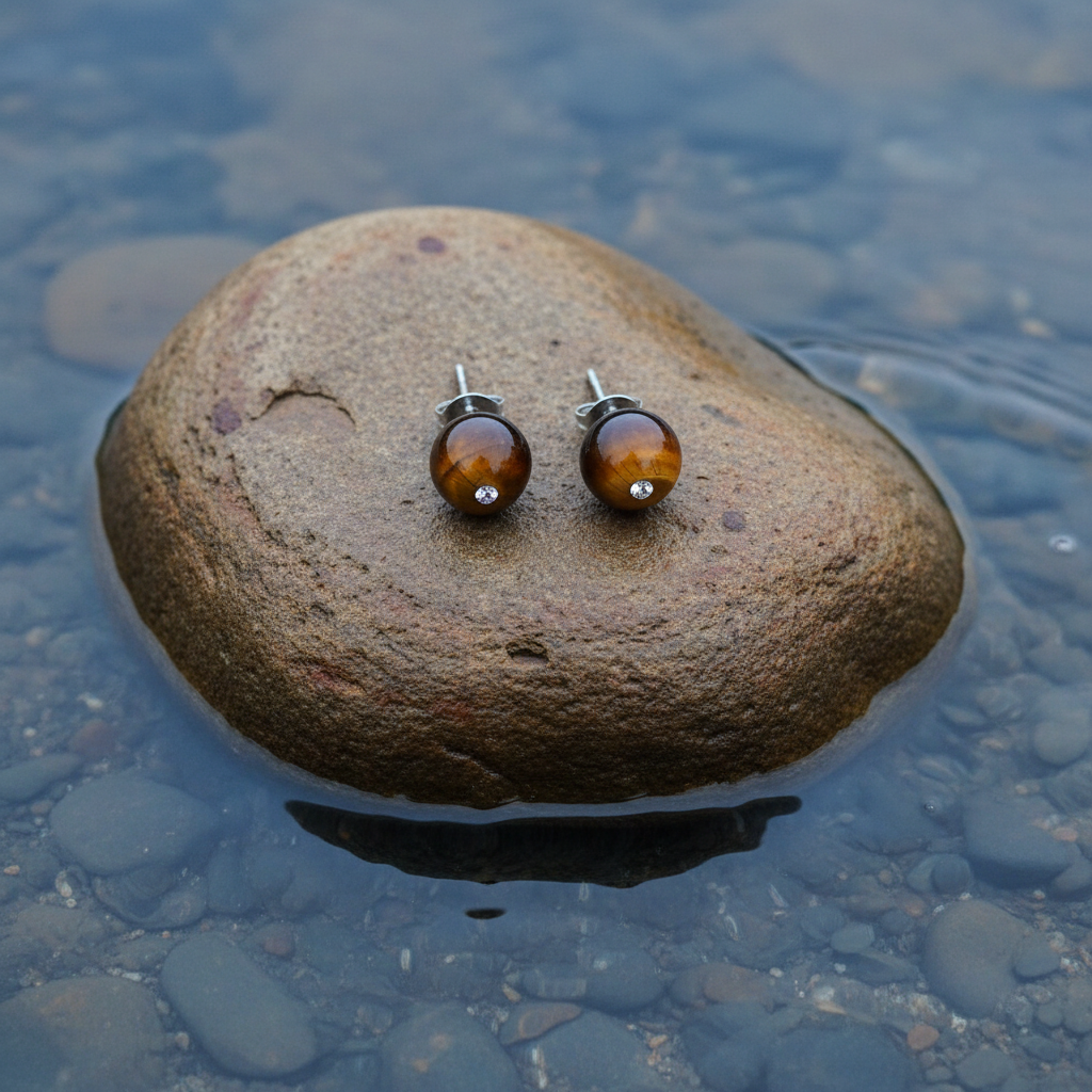 Bling Tiger Eye oorbellen op steen