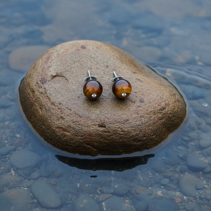 Bling Tiger Eye oorbellen op steen