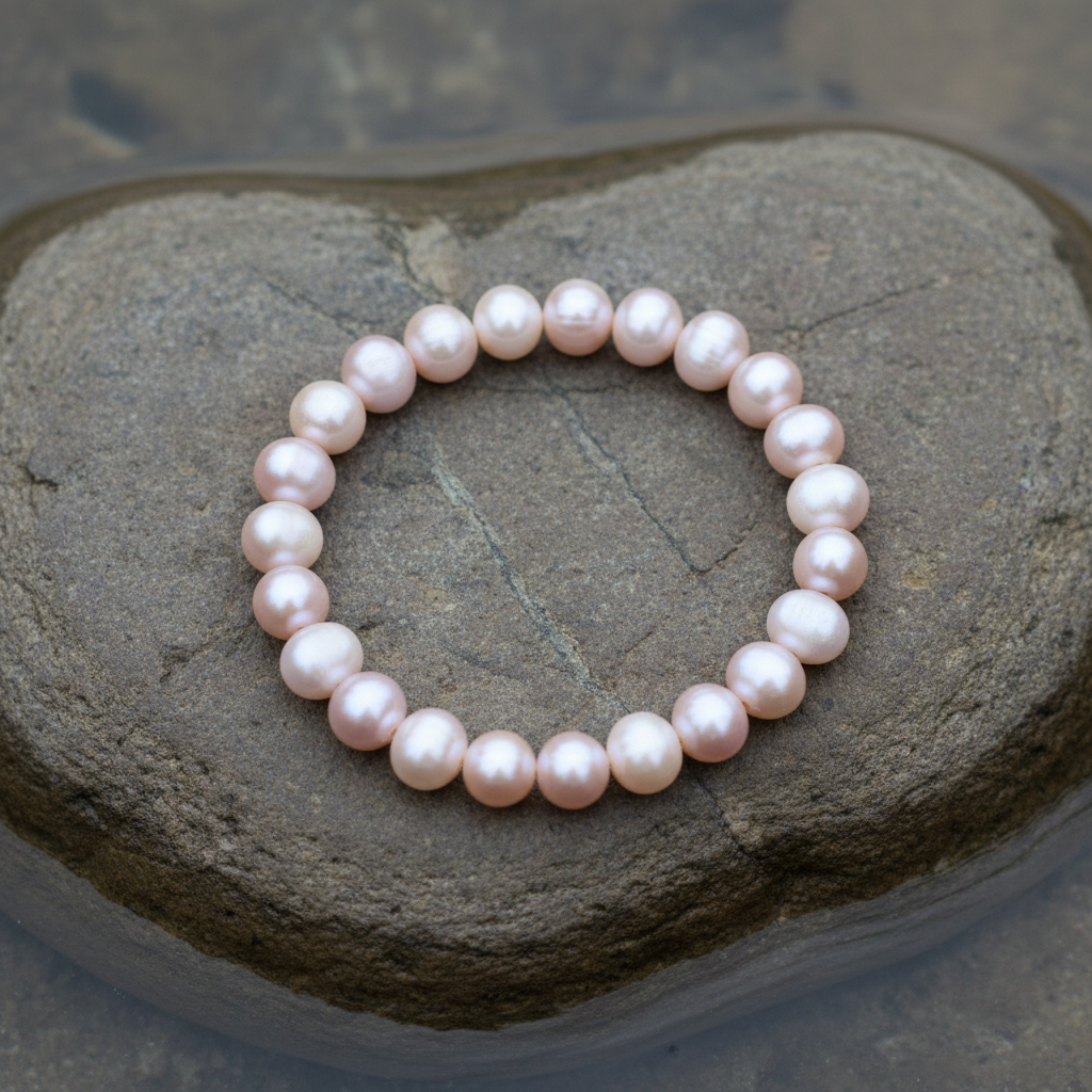 Bovenaanzicht Round Pink armband op steen