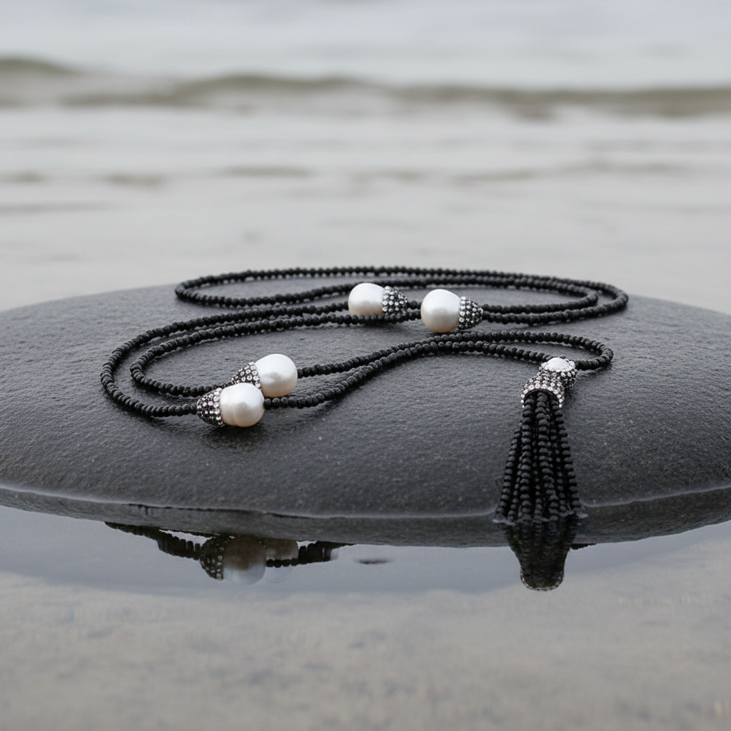 Bright Pearl Big Nut Tassel met stras parels