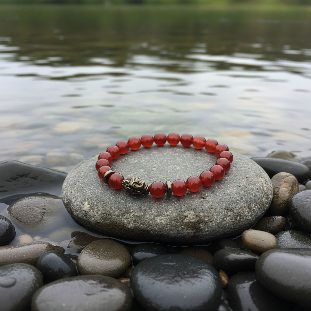 Buddha Carnelian Black Gold armband op steen met water - Gent stijl