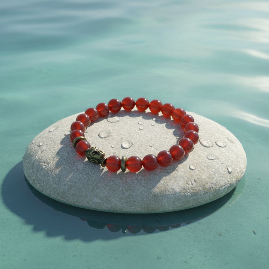 Buddha Carnelian Black Gold armband op steen met water - variatie