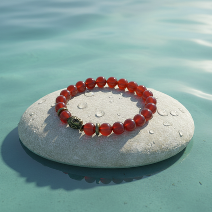 Buddha Carnelian Black Gold armband op steen met water - variatie
