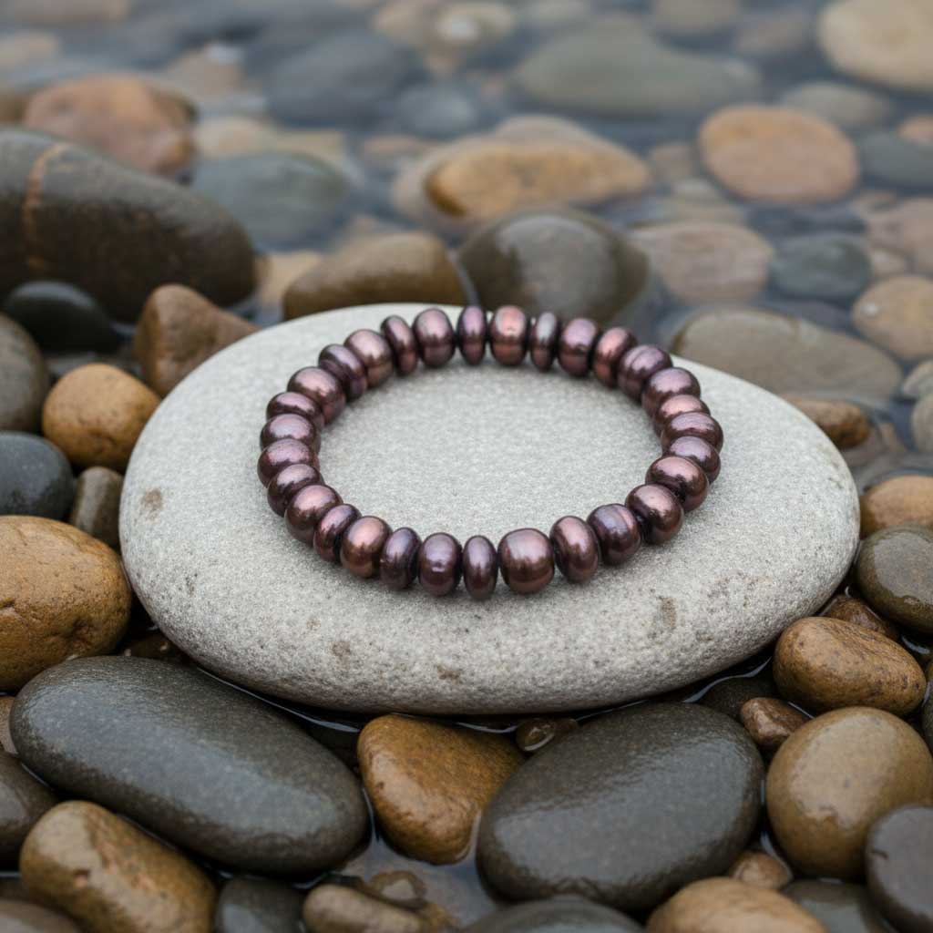 Zoetwater parel armband Button Brown