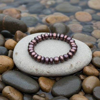 Zoetwater parel armband Button Brown