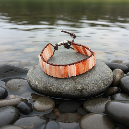 Carnelian Brown Leather armband op steen met water