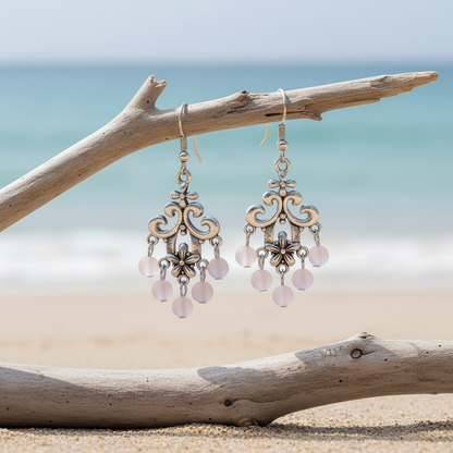 Chandelier Frozen Rose Quartz met matte stenen