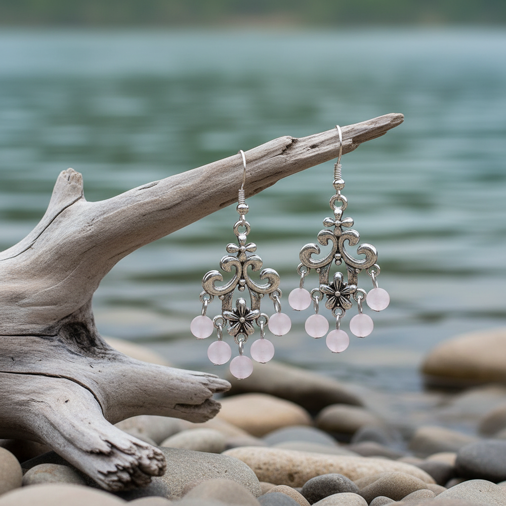 Chandelier Frozen Rose Quartz met meer/rivier