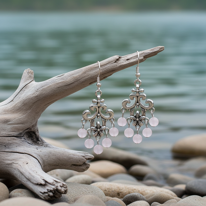 Chandelier Frozen Rose Quartz met meer/rivier